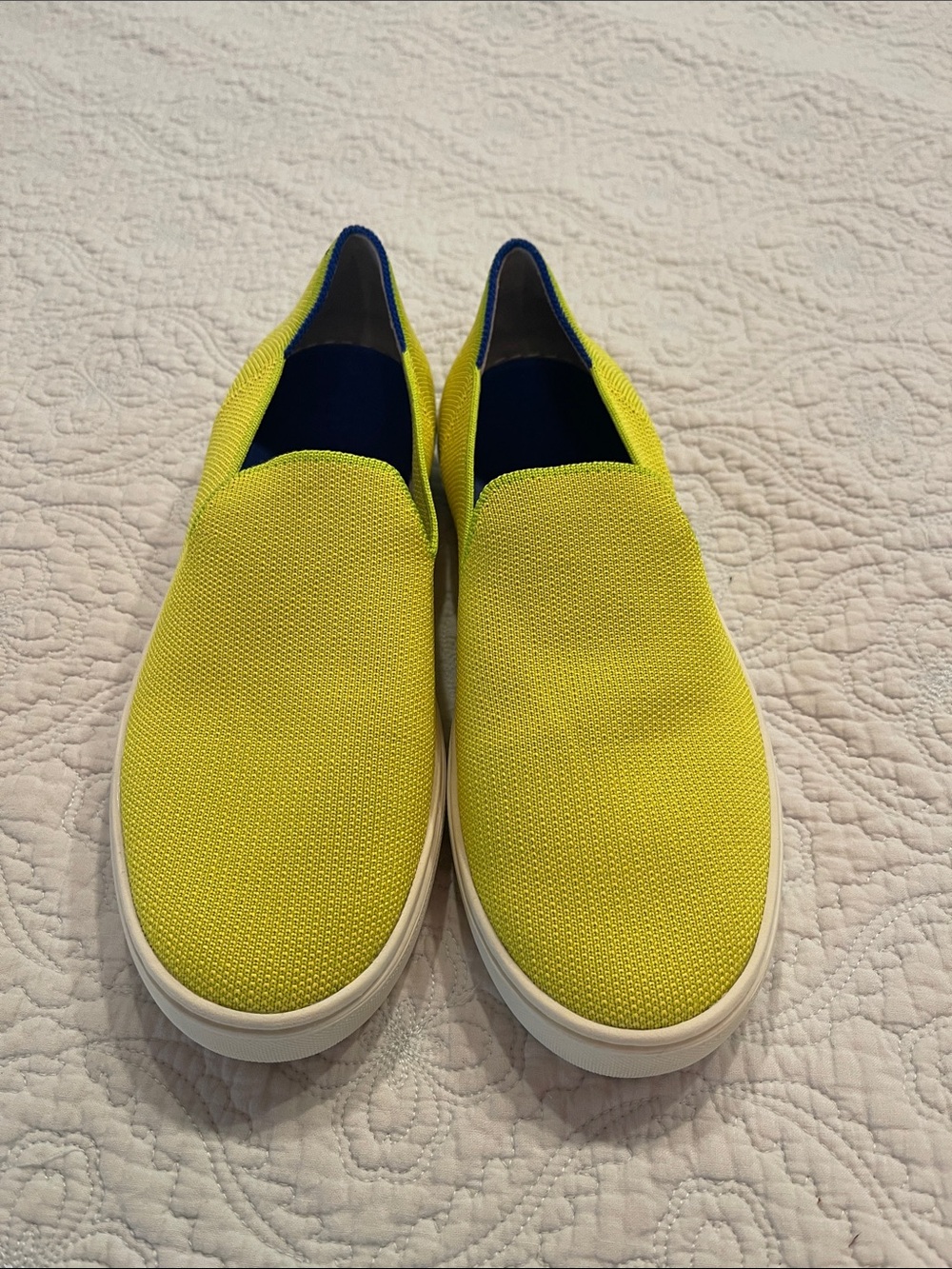 Rothy's Slip-On Knit Sneakers in Yellow with Navy Lining